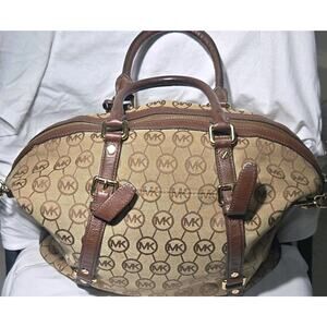 Michael Kors Brown Logo Satchel Top Handle Bag with Gold Hardware